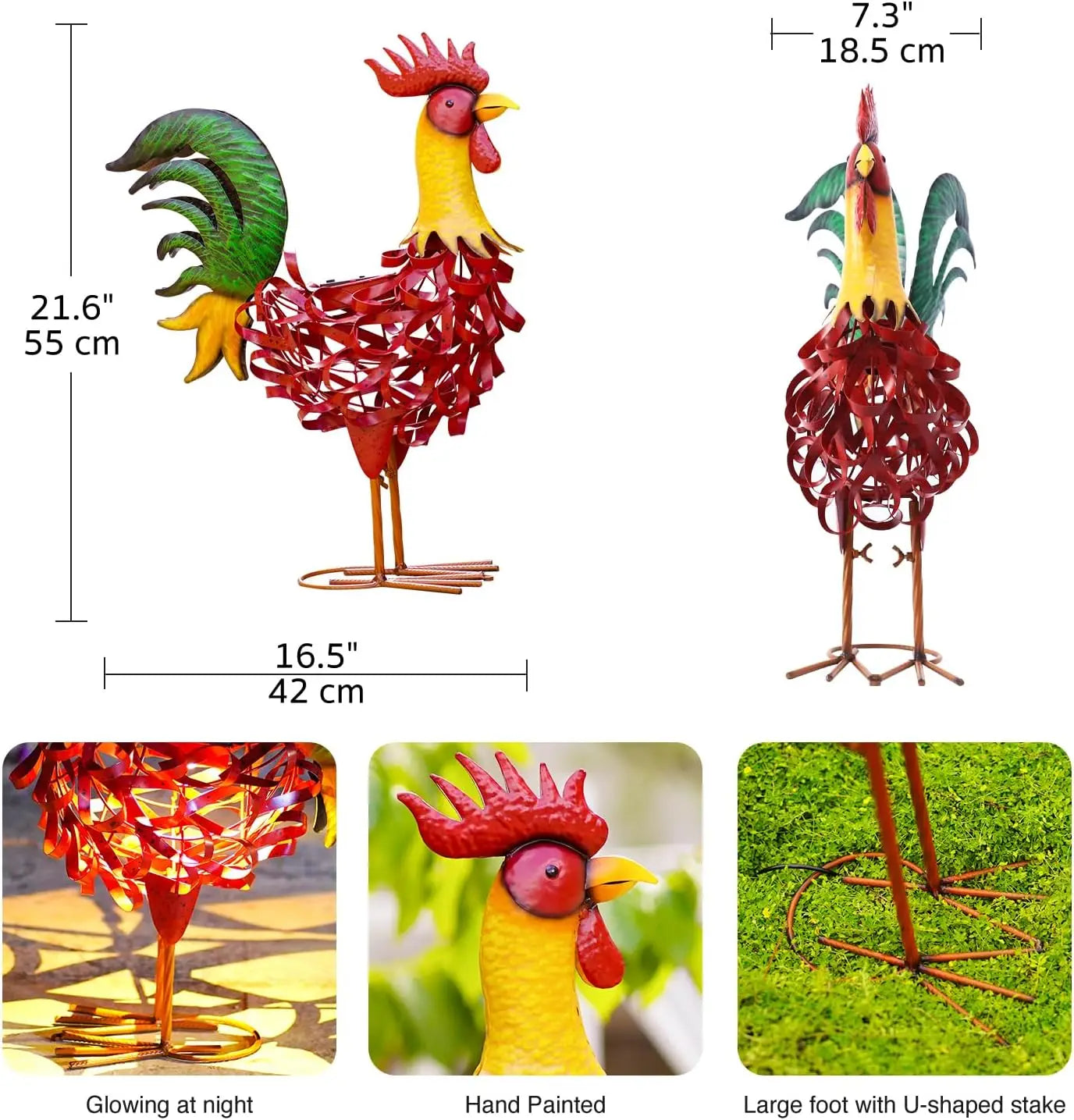 XMSJ Solar Rooster Statue Garden Decor For Outdoor Spaces