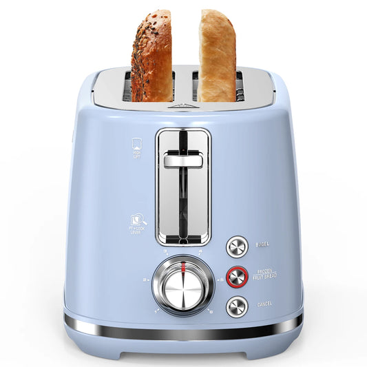 2 Slice Toaster with 1.5 Inch Extra Wide Slots Removable Crumb Tray Six Browning Settings Auto Shut Off and Frozen Function Blue