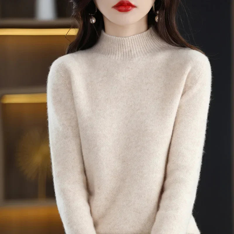 Kannisak Women Half High Collar Knit Sweater Long Sleeve
