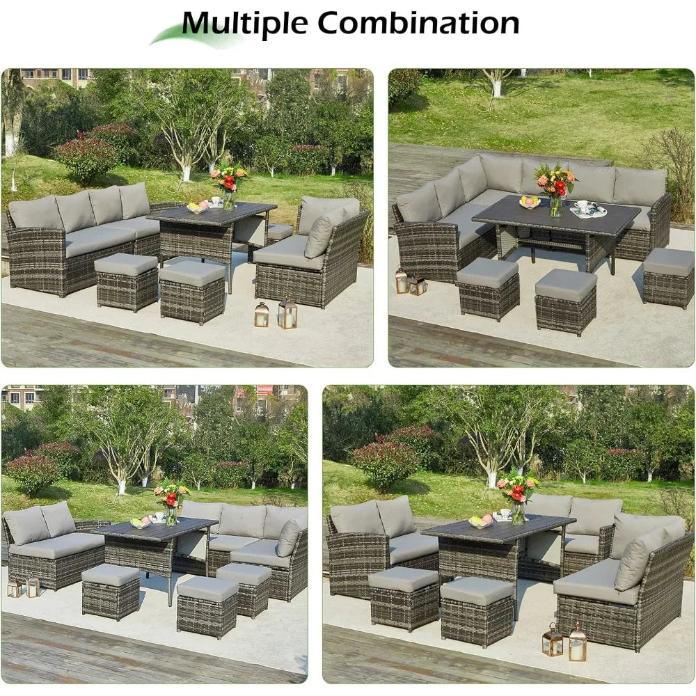 TANGXU Outdoor Patio Furniture Set With Dining Table And Chairs All Weather Wicker