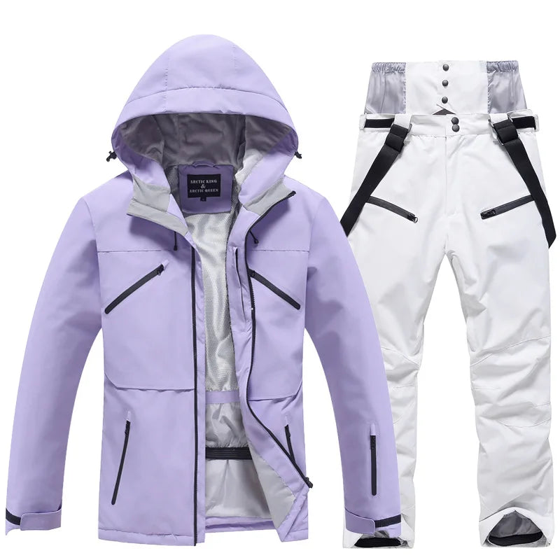 Arctic Queen Women's Ski Suit Hooded Waterproof Windproof Jacket Pants