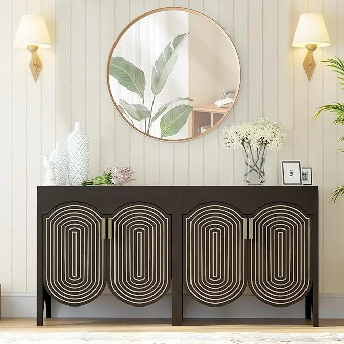 General Use Fluted Sideboard Cabinet With Adjustable Shelves