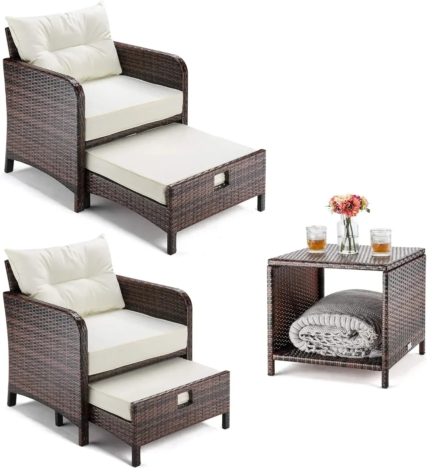 Wicker Outdoor Patio Furniture Set With Conversation Chairs And Coffee Table