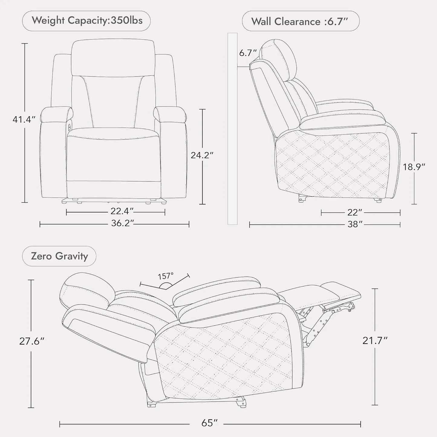 HUANZHUANG Genuine Leather Power Recliner With Power Headrest