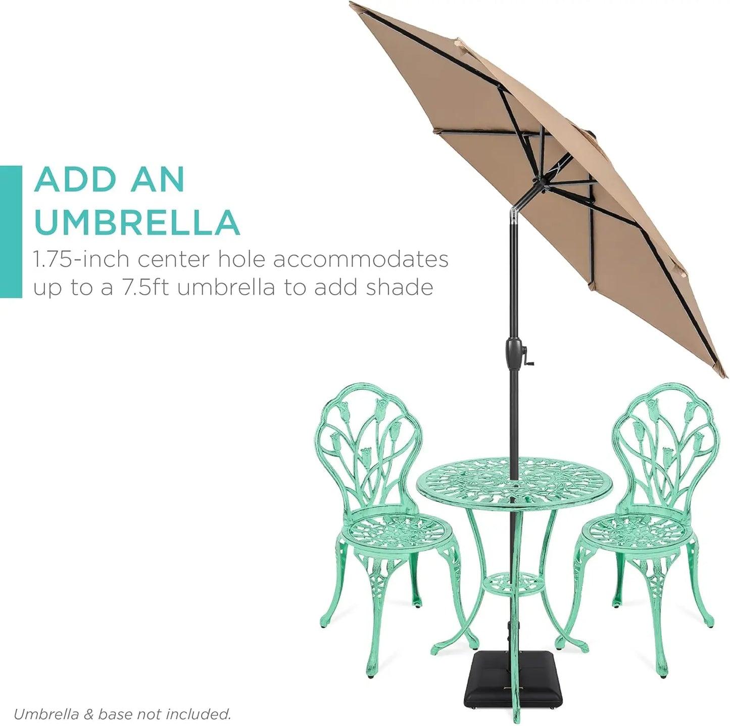 3 Piece Outdoor Rust Resistant Cast Aluminum Patio Bistro Set with Tulip Design Teal