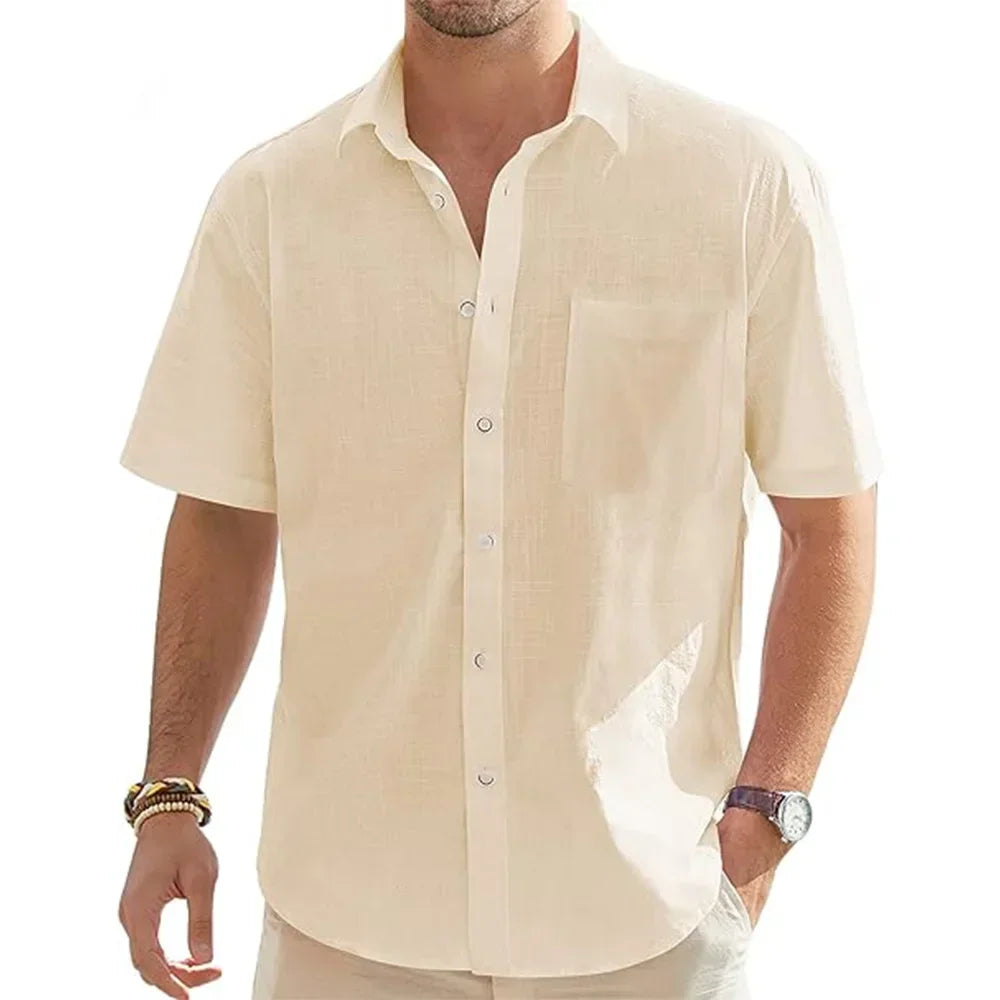 Men's Casual Cotton Linen Short Sleeve Shirts for Summer