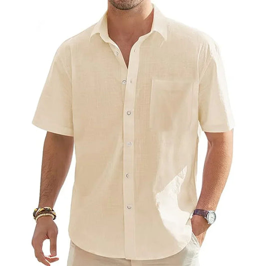Men's Casual Cotton Linen Short Sleeve Shirts for Summer