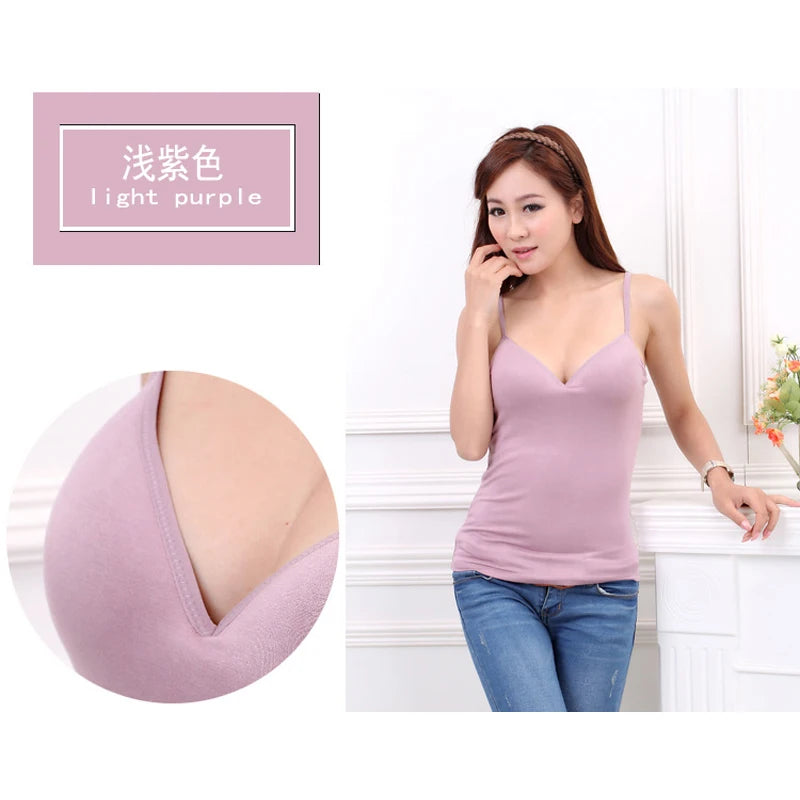 GAOKE Women's Solid Padded Camisole Top with Built-In Bra