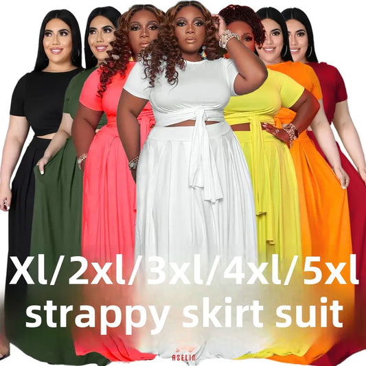 Stylish Plus Size Women's Two-Piece Skirt and Top Set
