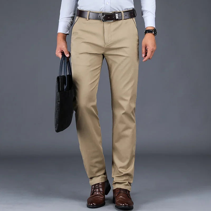 Men's Classic Straight Loose Casual Pants with Elastic Waistband