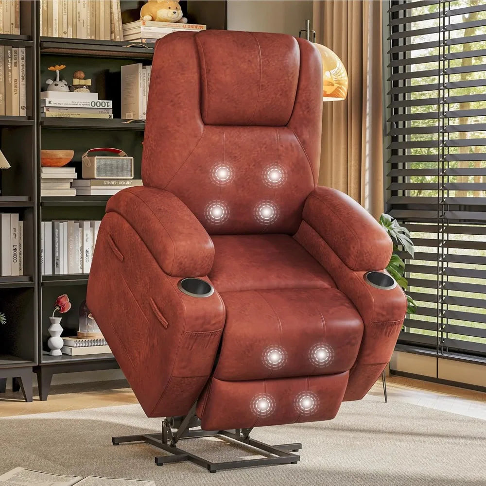 Power Lift Massage Corduroy Recliner With Cup Holders