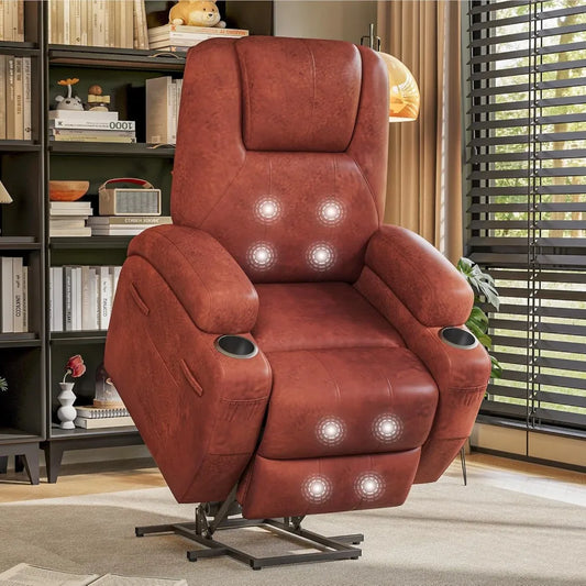 Power Lift Massage Corduroy Recliner With Cup Holders