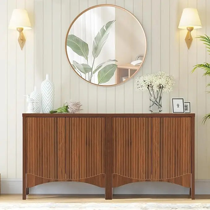 General Use Fluted Sideboard Cabinet With Adjustable Shelves