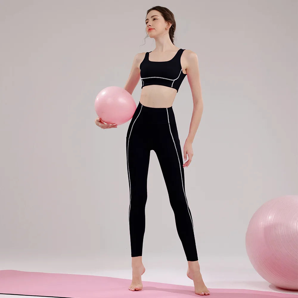 Guangdong Women Fitness Two Piece Sports Set Waist Cinching