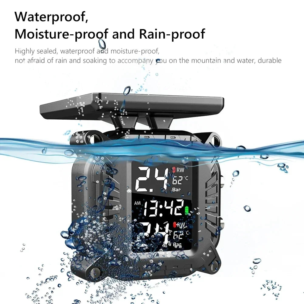 Solar Charging TPMS Motorcycle Tire Pressure Monitoring With Temp Alarm
