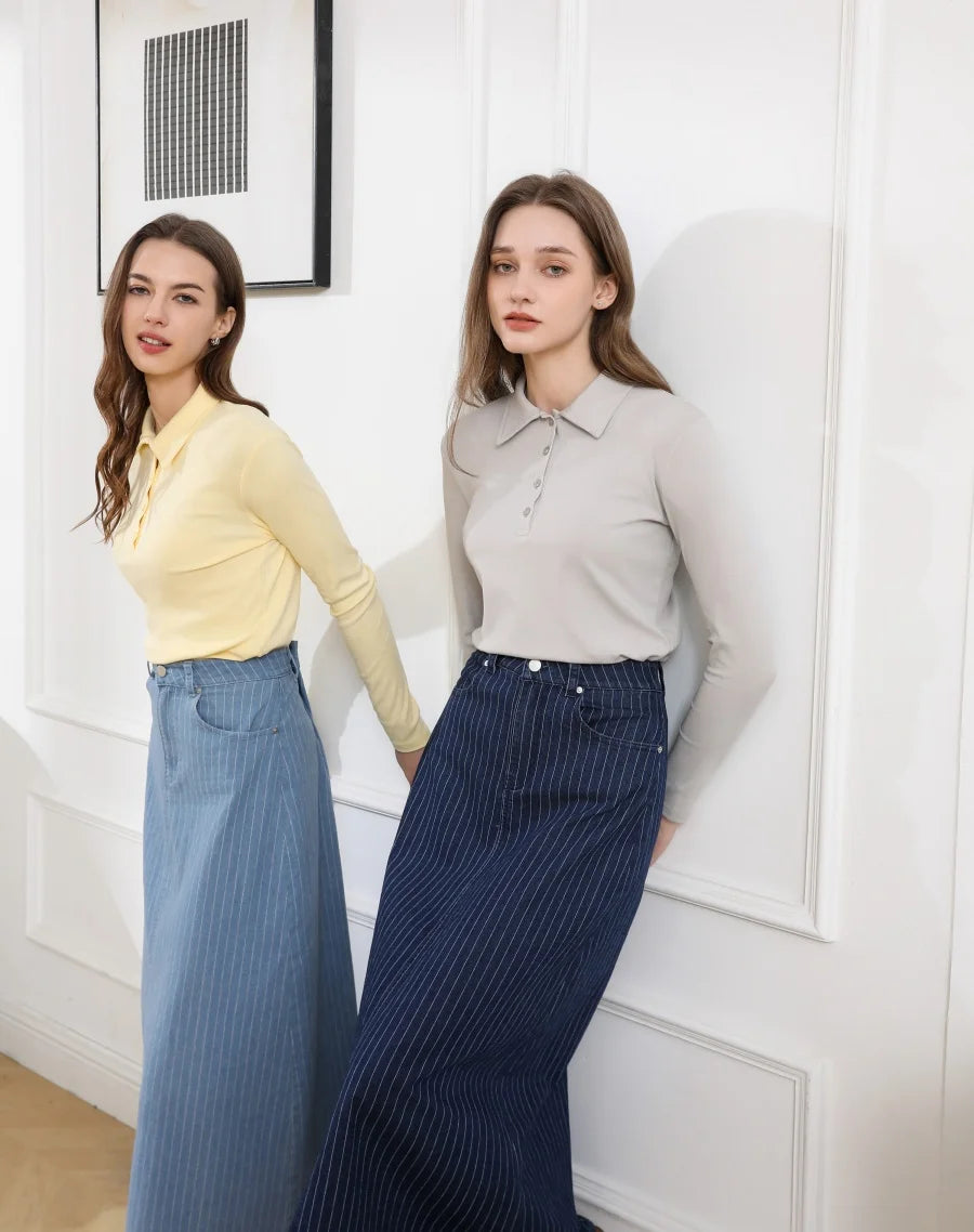 Trendy Pinstripe Denim Skirt for Stylish Women Fashion