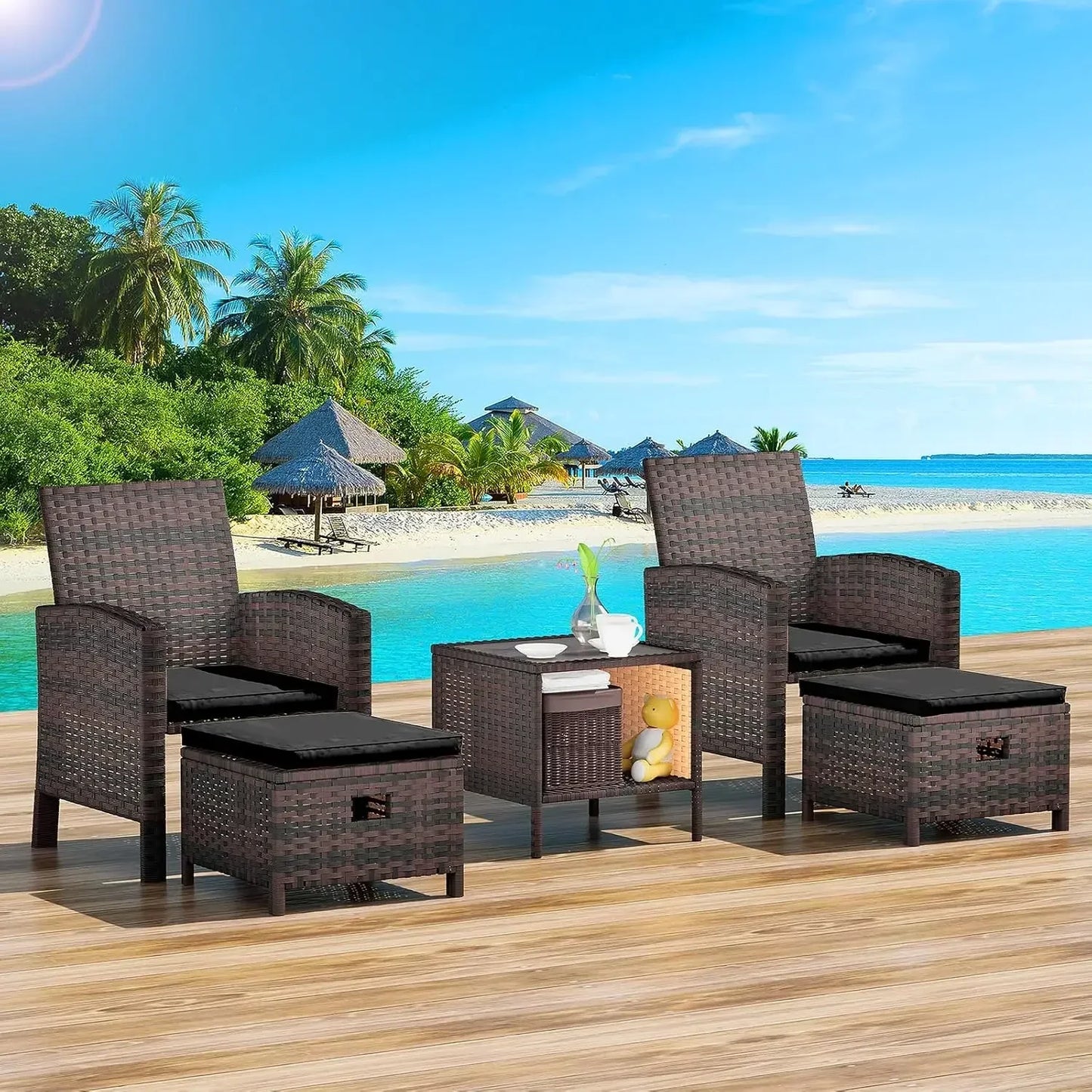 General 5 Piece Patio Conversation Set PE Wicker Furniture