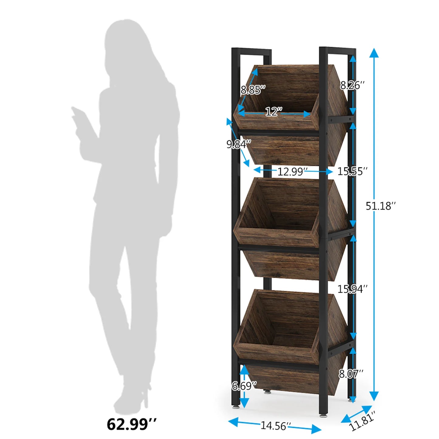 Tribesigns Freestanding Wood Wine Rack 3 Tier Display Shelf