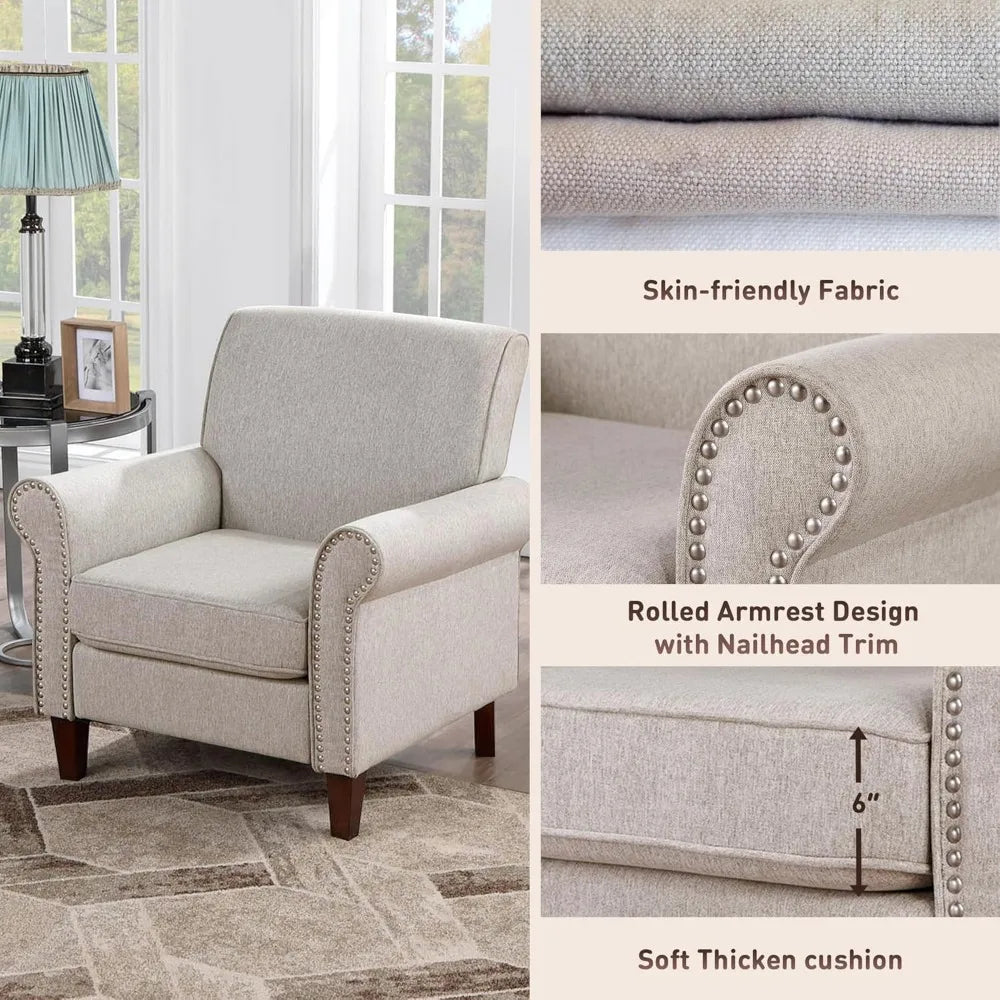 Comfy Upholstered Living Room Chair with Rolled Armrest