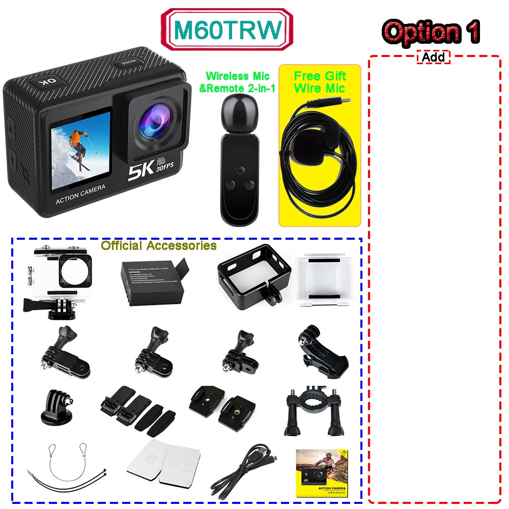 5K Action Camera with Dual Screen and Waterproof Design