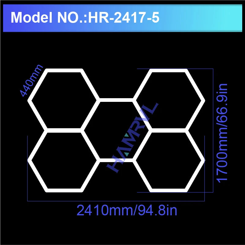 Garage Lights Hexagon Lamp 110-240V LED Tube Honeycomb Ceiling Lighting for Workshop Car Showroom Auto Body Repair Gym