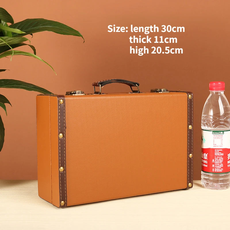 Retro Suitcase Desktop Sundries Document Storage Box Jewelry Treasure Box Wooden Photography Decoration Storage Box