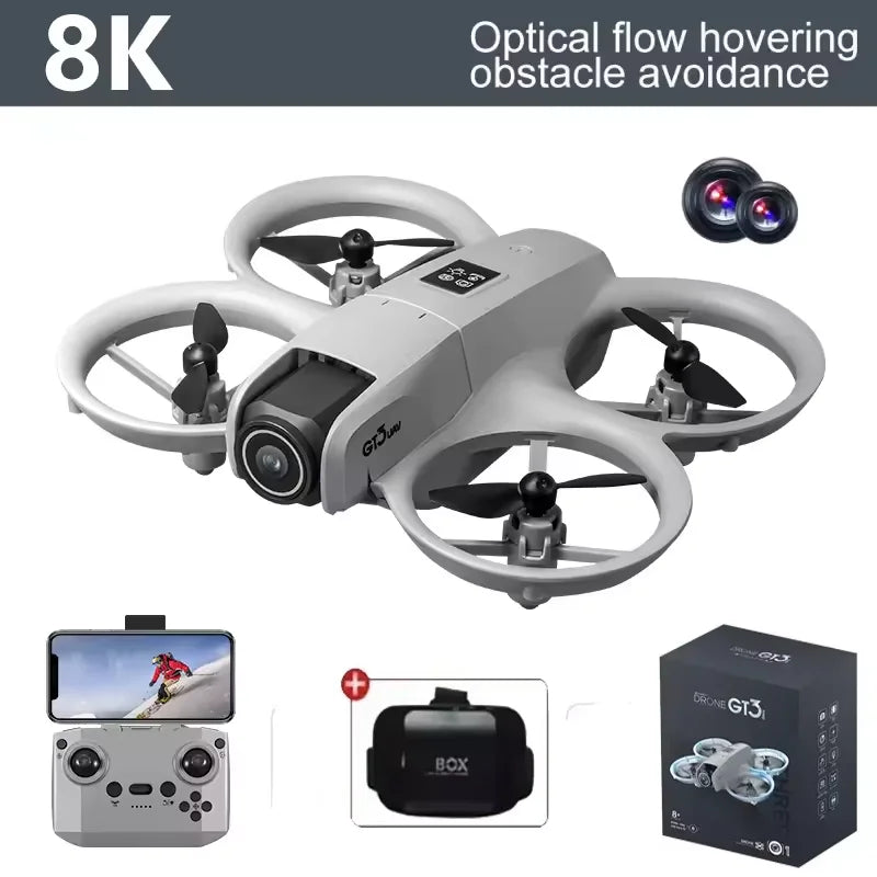 GT3 Mini LED Foldable Drone GPS 8K HD Dual Camera Brushless Motor Obstacle Avoidance Quadcopter RC Toys Gifts