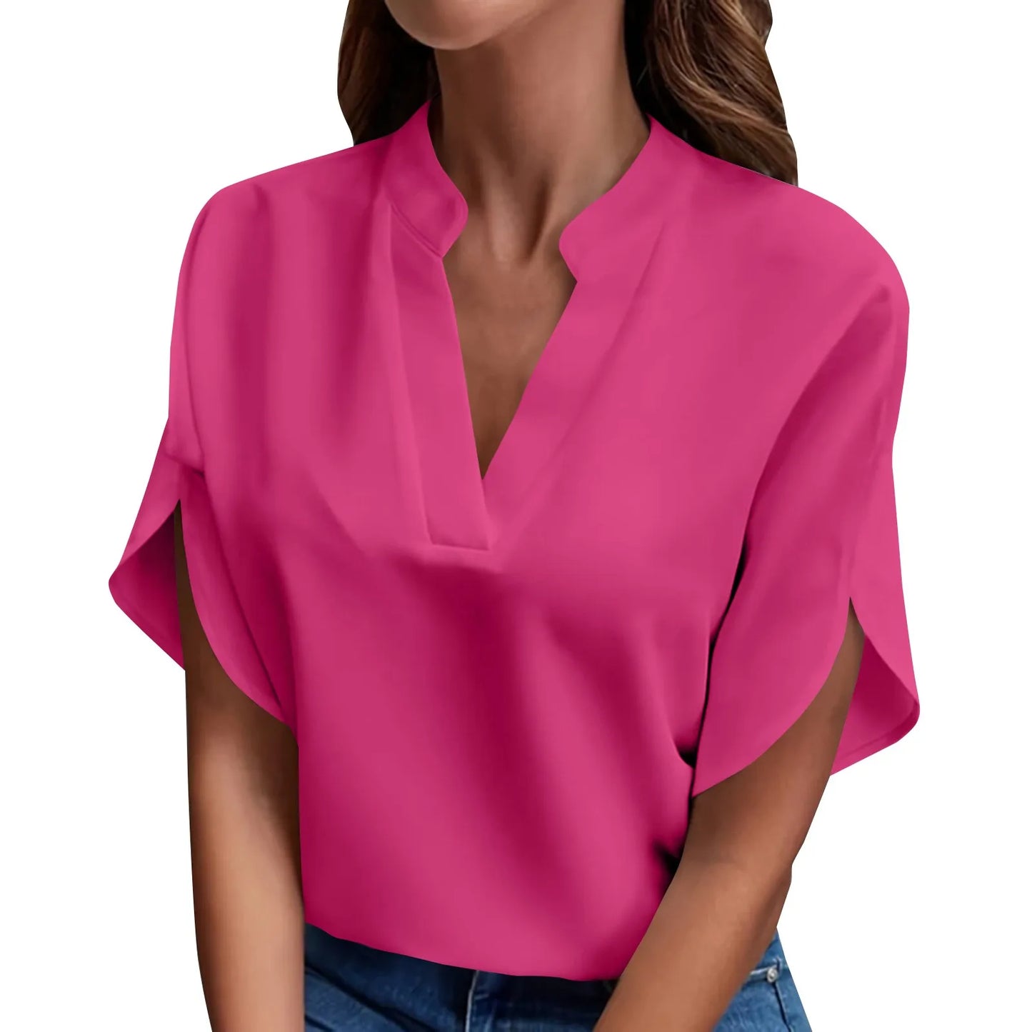 CN Guangdong Summer V Neck Loose Blouse for Women