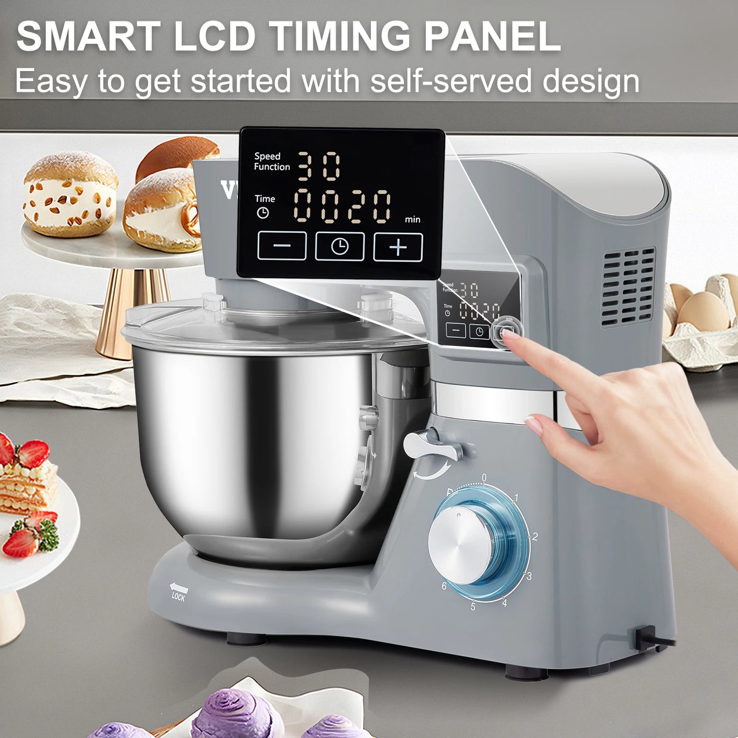 VEVOR 5.5 7L Electric Stand Mixer With 6 Speeds And LCD Screen
