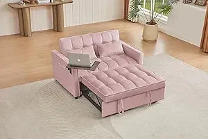 Modern 3-in-1 Convertible Sofa Bed with Swivel Side Table
