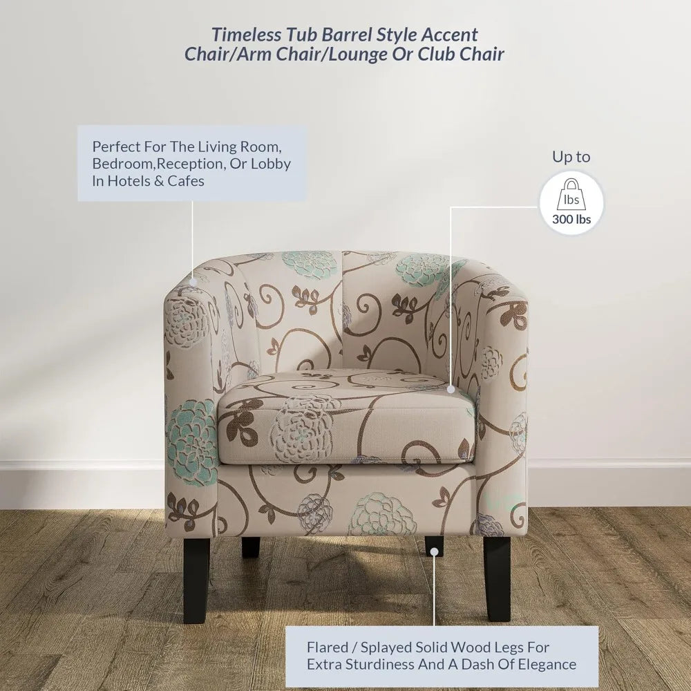 Linen Round Accent Barrel Chairs Set of Two