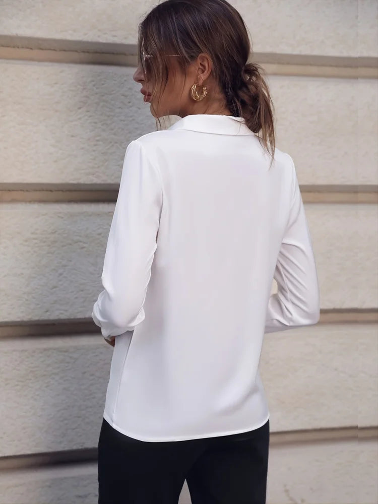 RibbonFishCN Women Blouses Long Sleeve Turn Down Collar