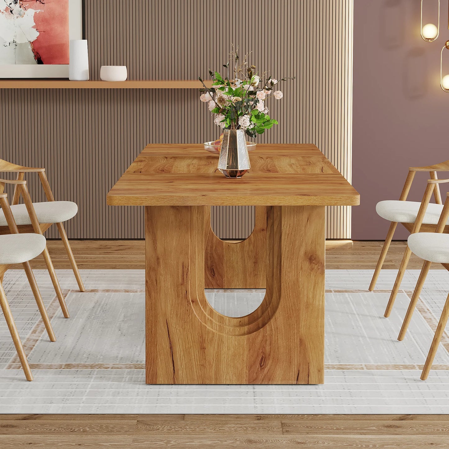 Tribesigns Modern Dining Table With Wood Pedestal Base