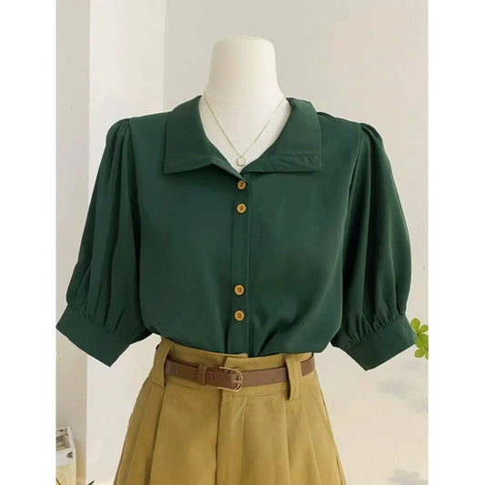 Niche Ladies Shirts Summer Retro Short Sleeved Top