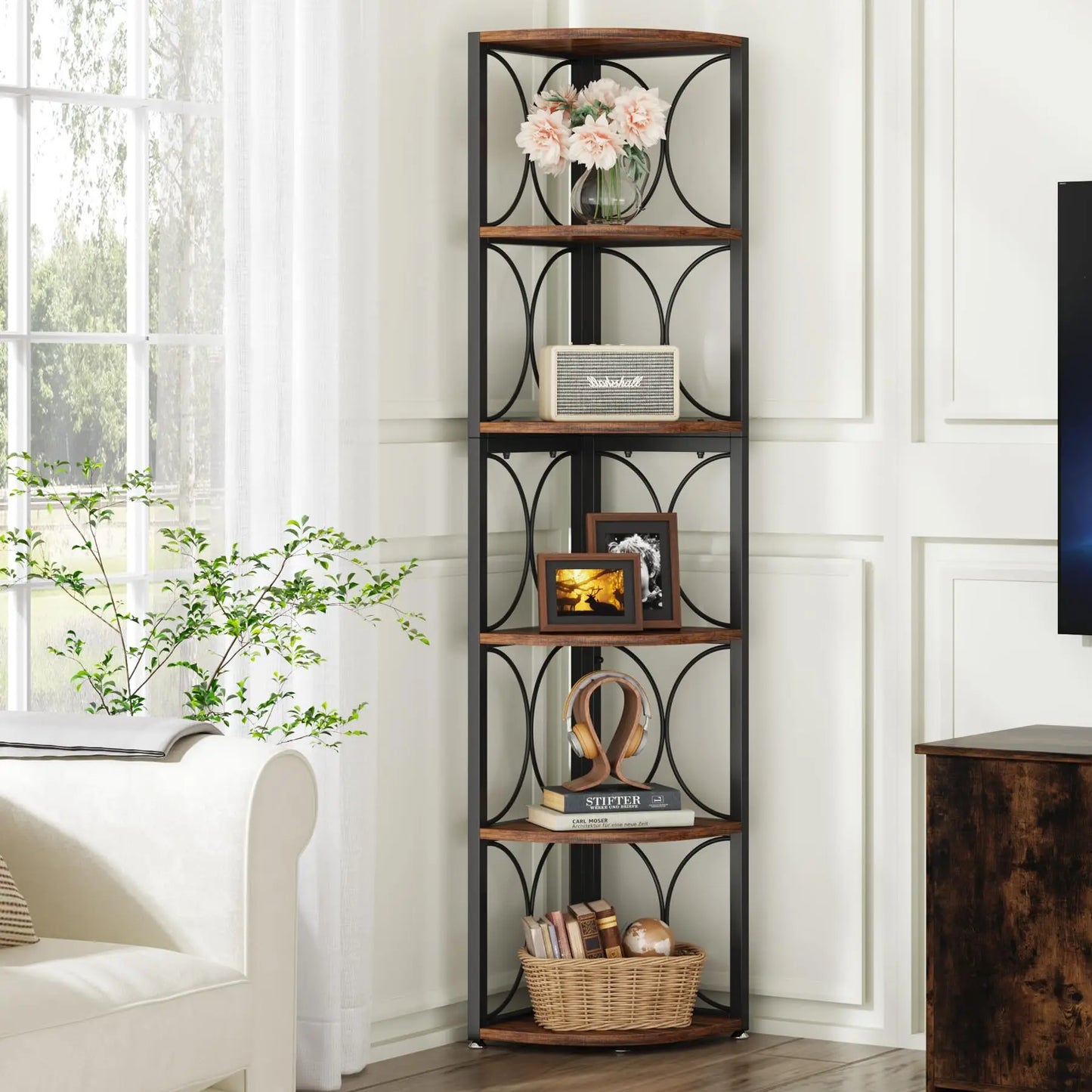 Tribesigns 6 Tier Corner Shelf Rustic Bookcase Storage