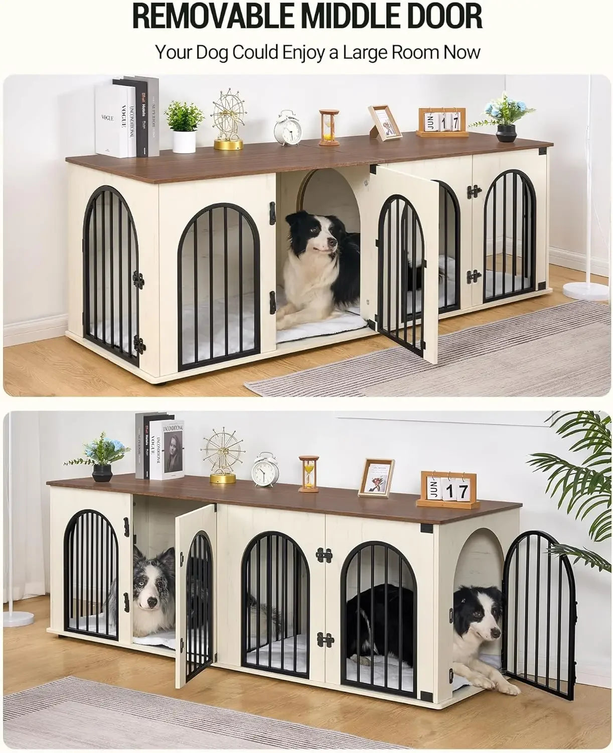 Stylish Dog Crate Furniture with Divider and Side Table
