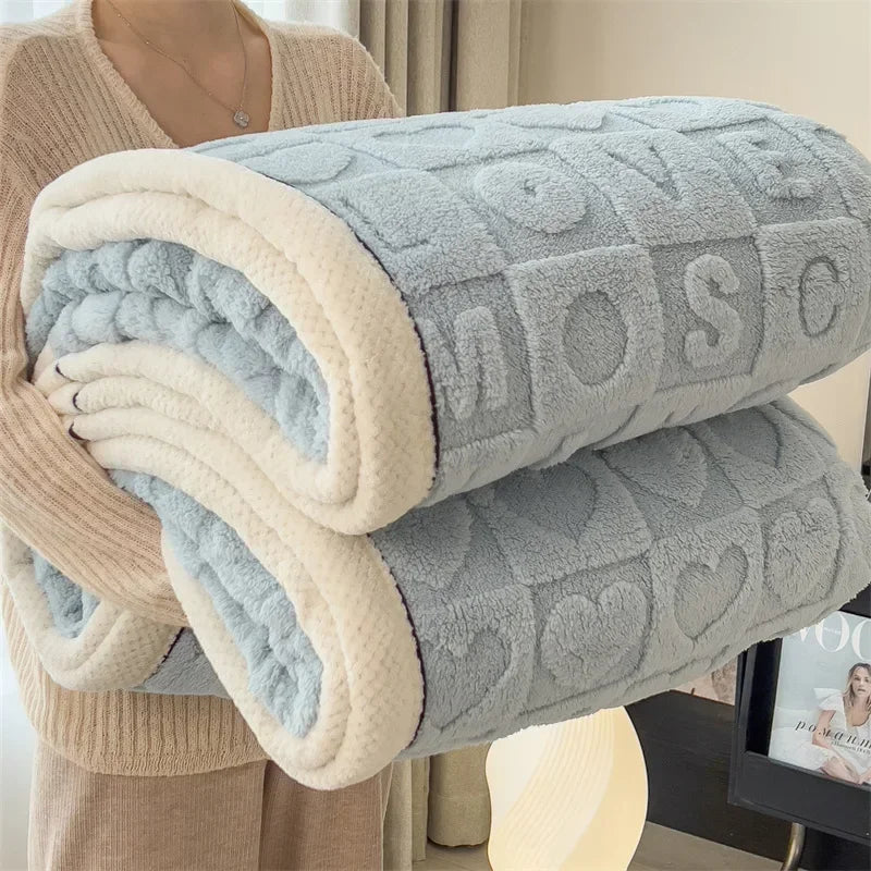 Love Coral Fleece Throw Blanket 3D Heart Plaid Lightweight Super Soft Sofa Cover Winter Blanket