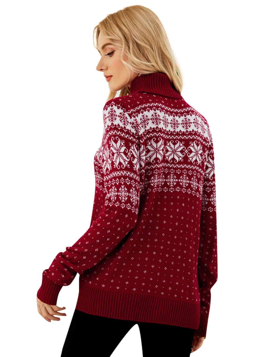 Hirigin Women's Christmas Snowflake Knit Sweater Long Sleeve