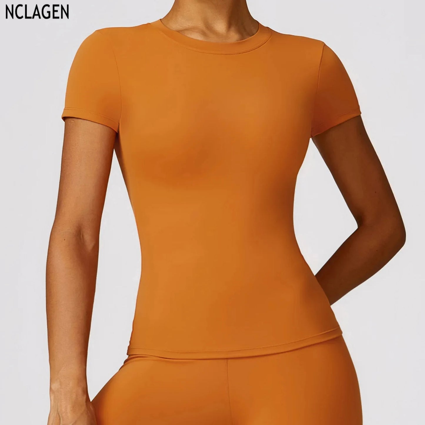NCLAGEN Short Sleeve Women Running T Shirt Breathable Gym Top