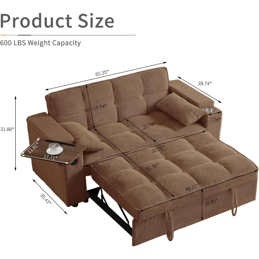 Modern 3-in-1 Convertible Sofa Bed with Swivel Side Table