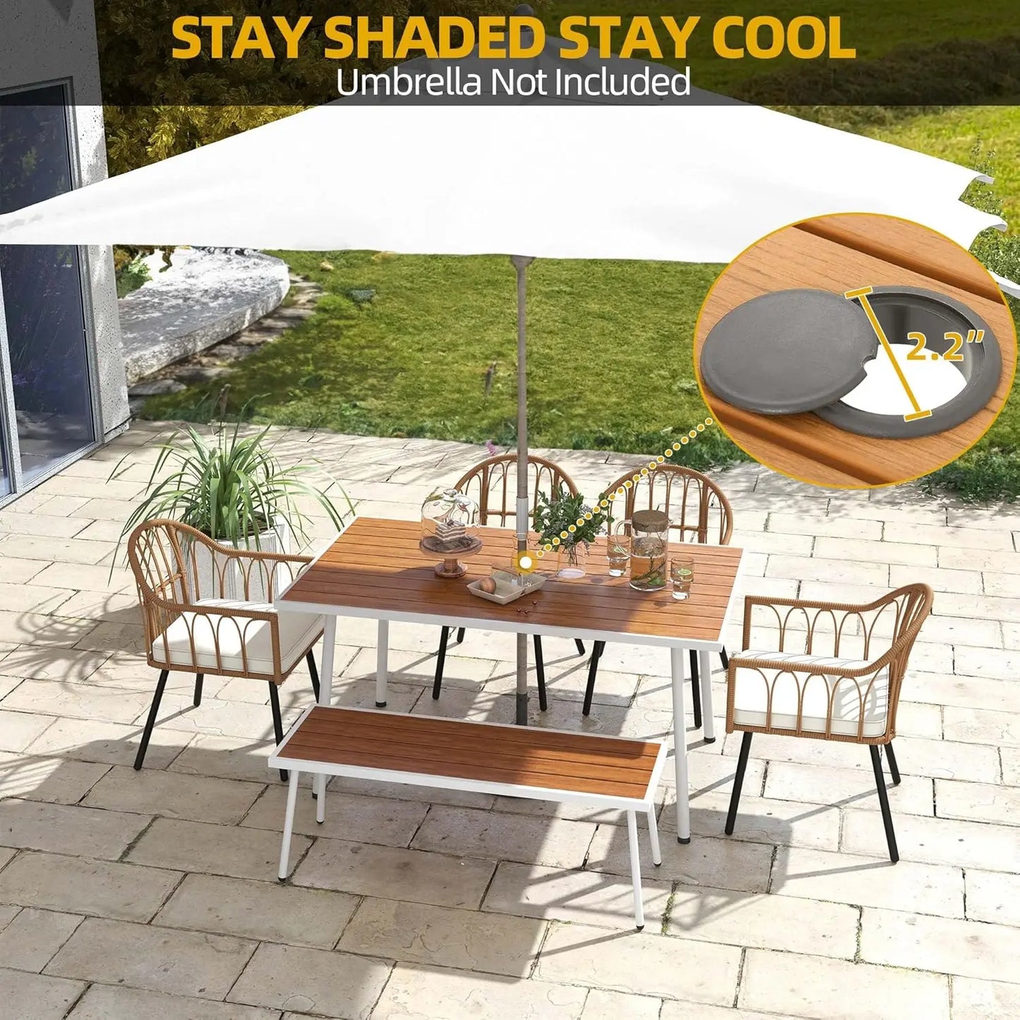Folded Outdoor Dining Set For 6 With Wicker Table Chairs