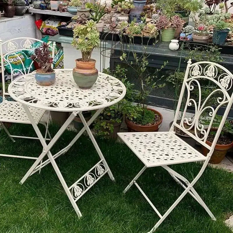 Folding Outdoor Garden Furniture Set Iron Table and Chair Nordic Patio Balcony Lounge Three Piece Set