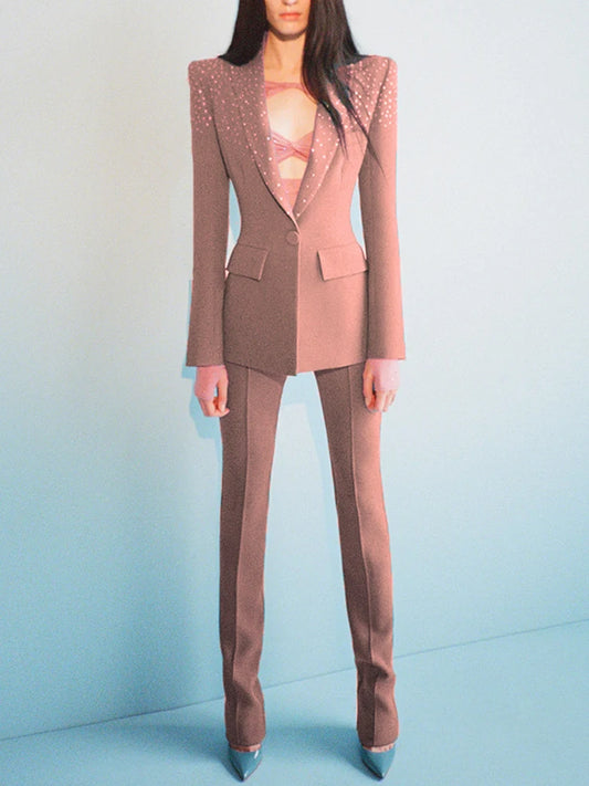 Elegant Women's Designer Suit Set with Beaded Blazer and Pants