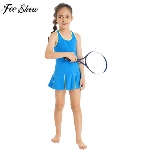 FEESHOW Girls Sleeveless Tennis Sport Dress And Short Set