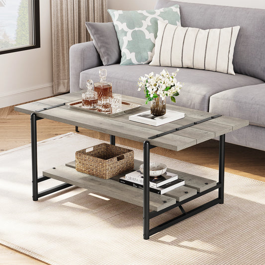 Rustic Wood Coffee Table with Storage for Living Room