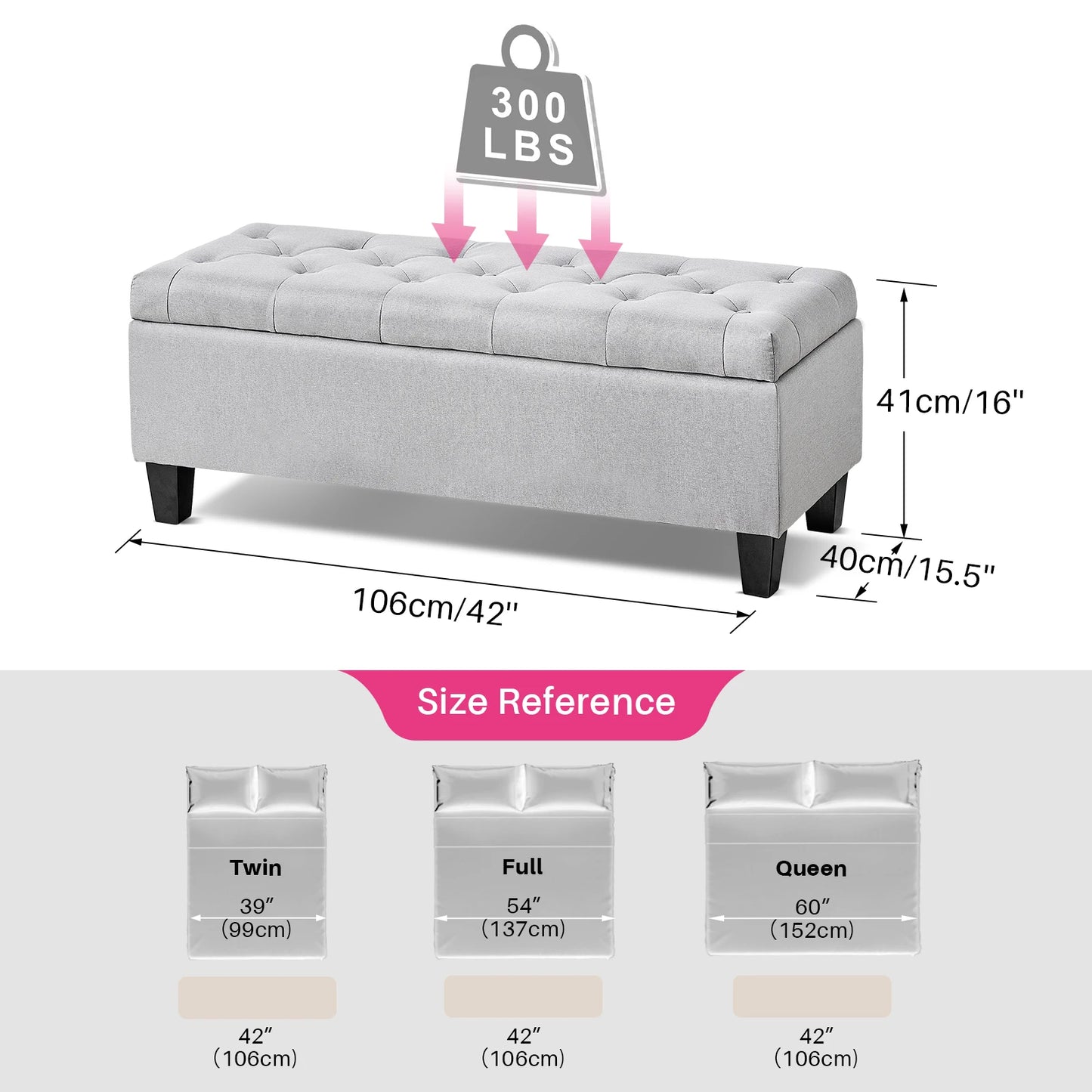 Redlife Storage Ottoman Bench Tufted Lid And Safety Hinge