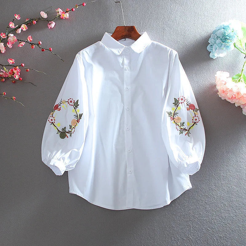 GuangdongChoice Women Embroidered Summer Polo Neck Shirt