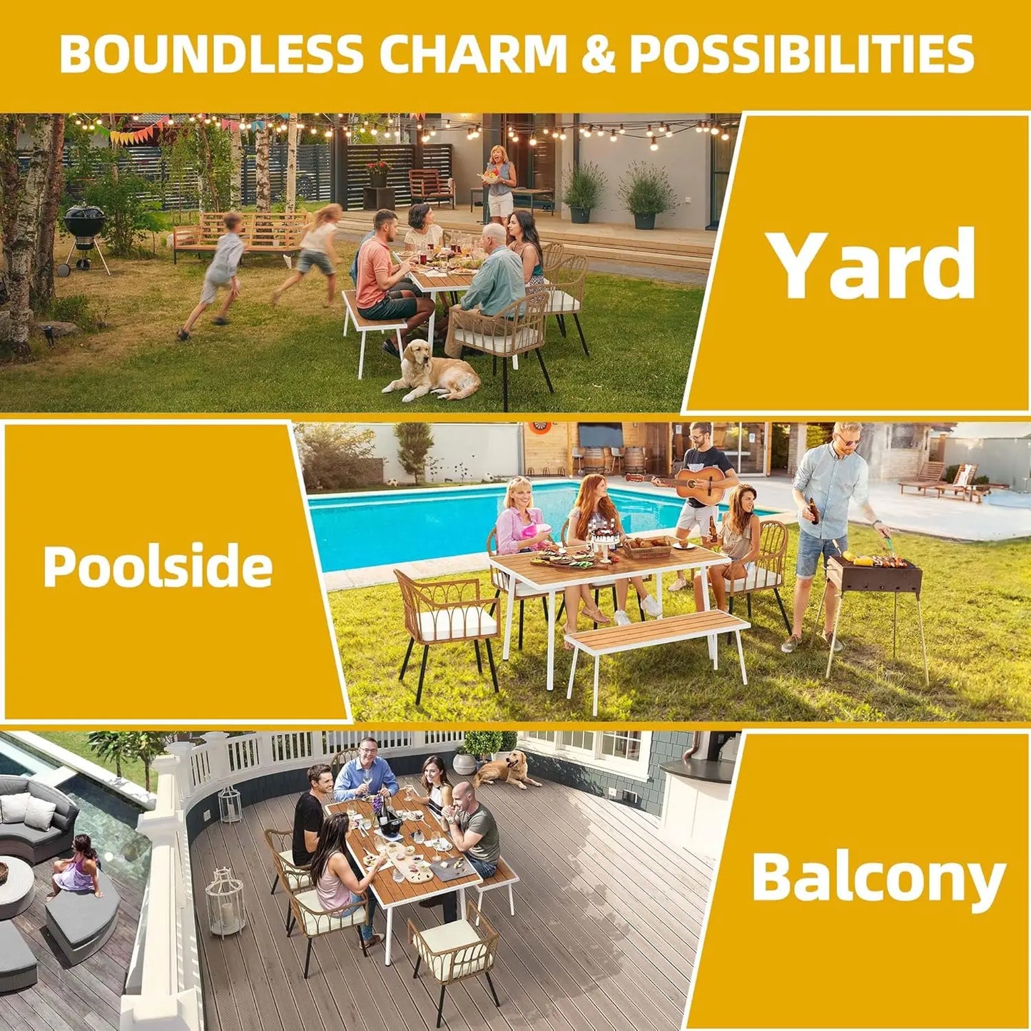 Folded Outdoor Dining Set For 6 With Wicker Table Chairs