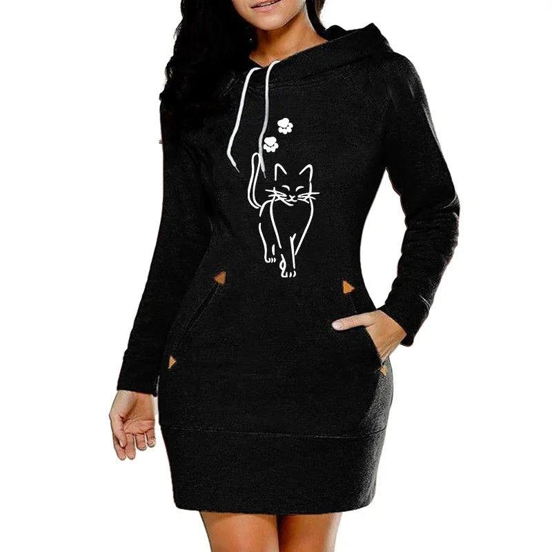 Casual Hooded Dress With Irregular Collar For Stylish Women