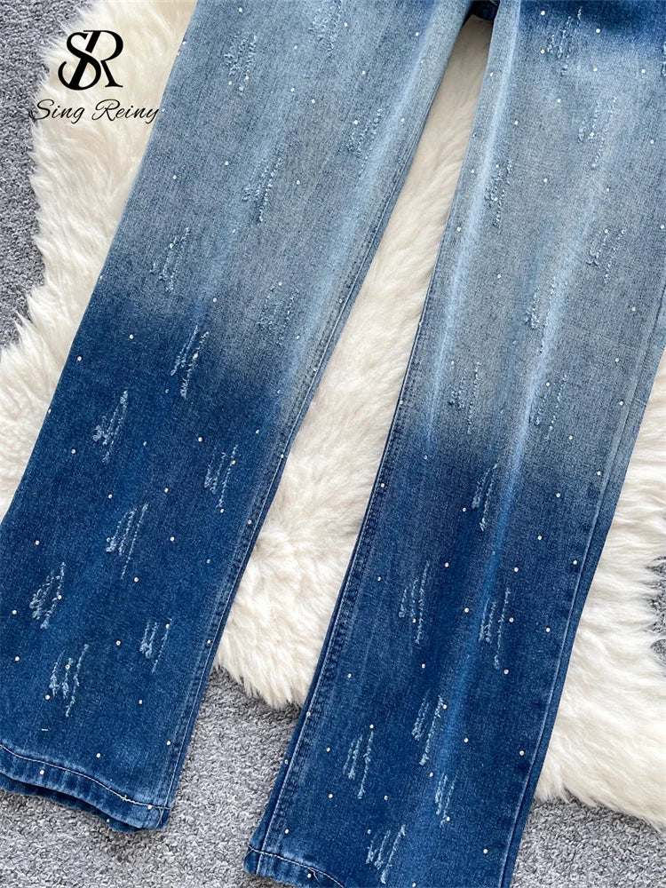 SR.Singreiny High Street Gradient Jeans Women High Waist